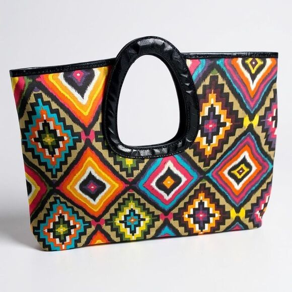 Giannini Tribal Print Tote Funky Geometric 70's Pattern Colorful Satchel - Picture 1 of 7